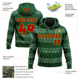 Custom Green Red White-Gold Christmas Snowflakes Pullover Sweatshirt Hoodie