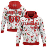 Custom White Red-Black Ugly Christmas Sweater Reindeer Pullover Sweatshirt Hoodie