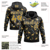 Custom Black Old Gold-White Ugly Christmas Sweater Reindeer Pullover Sweatshirt Hoodie