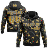 Custom Black Old Gold-White Ugly Christmas Sweater Reindeer Pullover Sweatshirt Hoodie