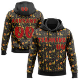 Custom Black Red-Old Gold Ugly Christmas Sweater Reindeer Pullover Sweatshirt Hoodie