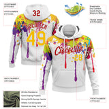 Custom Stitched White Yellow-Red Colorful Dripping Paint Splash Pullover Sweatshirt Hoodie