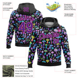 Custom Stitched Black Purple-Pink Magic Mushrooms Psychedelic Hallucination 3D Pattern Pullover Sweatshirt Hoodie