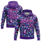Custom Stitched Purple-Pink Magic Mushrooms Psychedelic Hallucination 3D Pattern Pullover Sweatshirt Hoodie