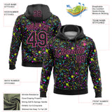 Custom Stitched Graffiti Pattern Black-Pink Neon Splatter Pullover Sweatshirt Hoodie