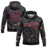 Custom Stitched Graffiti Pattern Black-Pink Neon Splatter Pullover Sweatshirt Hoodie