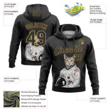 Custom Stitched Black-Old Gold Cat Astronaut Space Galaxy 3D Pattern Pullover Sweatshirt Hoodie