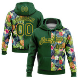 Custom Stitched Green-Yellow Tropical Pineapple Hawaiian Floral Pullover Sweatshirt Hoodie