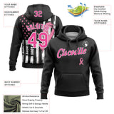 Custom Stitched Black Pink-White American Flag Pink Ribbon Breast Cancer Awareness Pullover Sweatshirt Hoodie