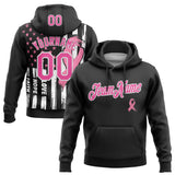 Custom Stitched Black Pink-White American Flag Pink Ribbon Breast Cancer Awareness Pullover Sweatshirt Hoodie