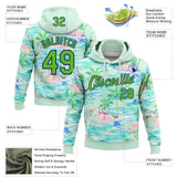 Custom Stitched Ice Blue Aurora Green-Royal Beach Hawaii Palm Trees And Flamingo Pullover Sweatshirt Hoodie