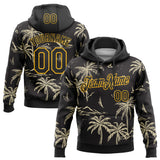 Custom Stitched Black-Gold Hawaii Palm Trees Island And Sailboat Pullover Sweatshirt Hoodie