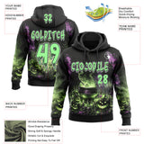 Custom Black Pea Green Purple-White Spooky Halloween Witch Cauldron Pullover Sweatshirt Hoodie