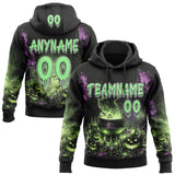 Custom Black Pea Green Purple-White Spooky Halloween Witch Cauldron Pullover Sweatshirt Hoodie