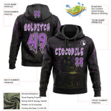 Custom Black Medium Purple-White Spooky Halloween Witch Cauldron Pullover Sweatshirt Hoodie