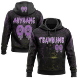 Custom Black Medium Purple-White Spooky Halloween Witch Cauldron Pullover Sweatshirt Hoodie