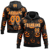Custom Black Bay Orange-White Spooky Halloween Pumpkins Pullover Sweatshirt Hoodie