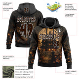 Custom Black Brown-White Spooky Halloween Haunted House Bats Pullover Sweatshirt Hoodie