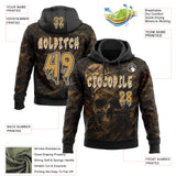 Custom Black Old Gold-White Spooky Halloween Mummy Skull Pullover Sweatshirt Hoodie