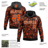 Custom Black Orange-White Halloween Flaming Pumpkins Pullover Sweatshirt Hoodie