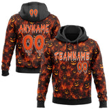 Custom Black Orange-White Halloween Flaming Pumpkins Pullover Sweatshirt Hoodie