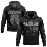 Custom Black Steel Gray-White Spooky Halloween Skulls Pullover Sweatshirt Hoodie