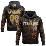 Custom Black Old Gold-White Spooky Halloween Evil Pumpkins Pullover Sweatshirt Hoodie