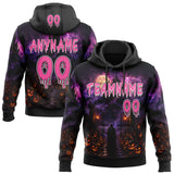 Custom Black Pink Purple-White Halloween Gothic Castle Grim Reaper Pullover Sweatshirt Hoodie