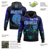 Custom Black Powder Blue-White Spooky Halloween Haunted House Pullover Sweatshirt Hoodie