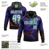 Custom Black Ice Blue Purple-White Halloween Gothic Cemetery Pullover Sweatshirt Hoodie