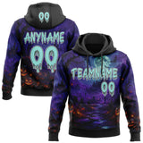 Custom Black Ice Blue Purple-White Halloween Gothic Cemetery Pullover Sweatshirt Hoodie