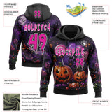 Custom Black Deep Pink Purple-White Spooky Halloween Evil Pumpkin & Candy Pullover Sweatshirt Hoodie
