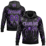 Custom Black Purple-White Halloween Gothic Spiderweb Splatter Pullover Sweatshirt Hoodie
