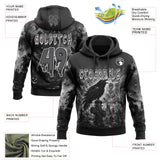 Custom Black Steel Gray-White Halloween Gothic Raven Cemetery Pullover Sweatshirt Hoodie