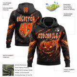 Custom Black Orange-White Halloween Flaming Pumpkin Splatter Pullover Sweatshirt Hoodie