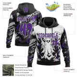 Custom Black Purple-White Spooky Halloween Ghost Splatter Pullover Sweatshirt Hoodie