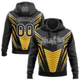 Custom Stitched Black Yellow-White Sportswear Abstract Pullover Sweatshirt Hoodie