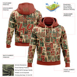 Custom  Cream Red-Green Christmas Vintage Postcard Collage Pullover Sweatshirt Hoodie