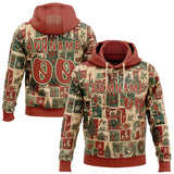 Custom  Cream Red-Green Christmas Vintage Postcard Collage Pullover Sweatshirt Hoodie