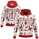 Custom  White Red-Black Christmas Reindeer Pullover Sweatshirt Hoodie
