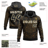 Custom  Black White-Old Gold Christmas Pine Snowflakes Ornaments Pullover Sweatshirt Hoodie