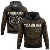 Custom  Black White-Old Gold Christmas Pine Snowflakes Ornaments Pullover Sweatshirt Hoodie