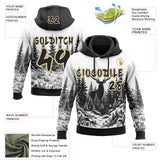 Custom  White Black-Old Gold Christmas Reindeer Pine Forest Pullover Sweatshirt Hoodie