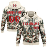 Custom  Cream Red Green White-Black Christmas Snowy Village Pullover Sweatshirt Hoodie