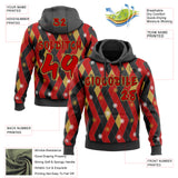 Custom  Black Red-Old Gold Ugly Christmas Sweater Argyle Snowflakes Pullover Sweatshirt Hoodie