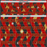 Custom  Black Red-Old Gold Ugly Christmas Sweater Argyle Snowflakes Pullover Sweatshirt Hoodie