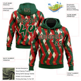 Custom  Green Red Old Gold Cream-White Ugly Christmas Sweater Argyle Snowflakes Pullover Sweatshirt Hoodie