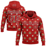 Custom  Red White-Black Christmas Snowman & Gift Pullover Sweatshirt Hoodie