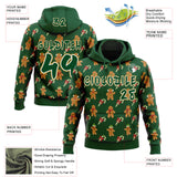 Custom  Green White-Old Gold Christmas Gingerbread & Candy Cane Pullover Sweatshirt Hoodie