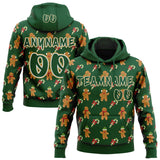 Custom  Green White-Old Gold Christmas Gingerbread & Candy Cane Pullover Sweatshirt Hoodie